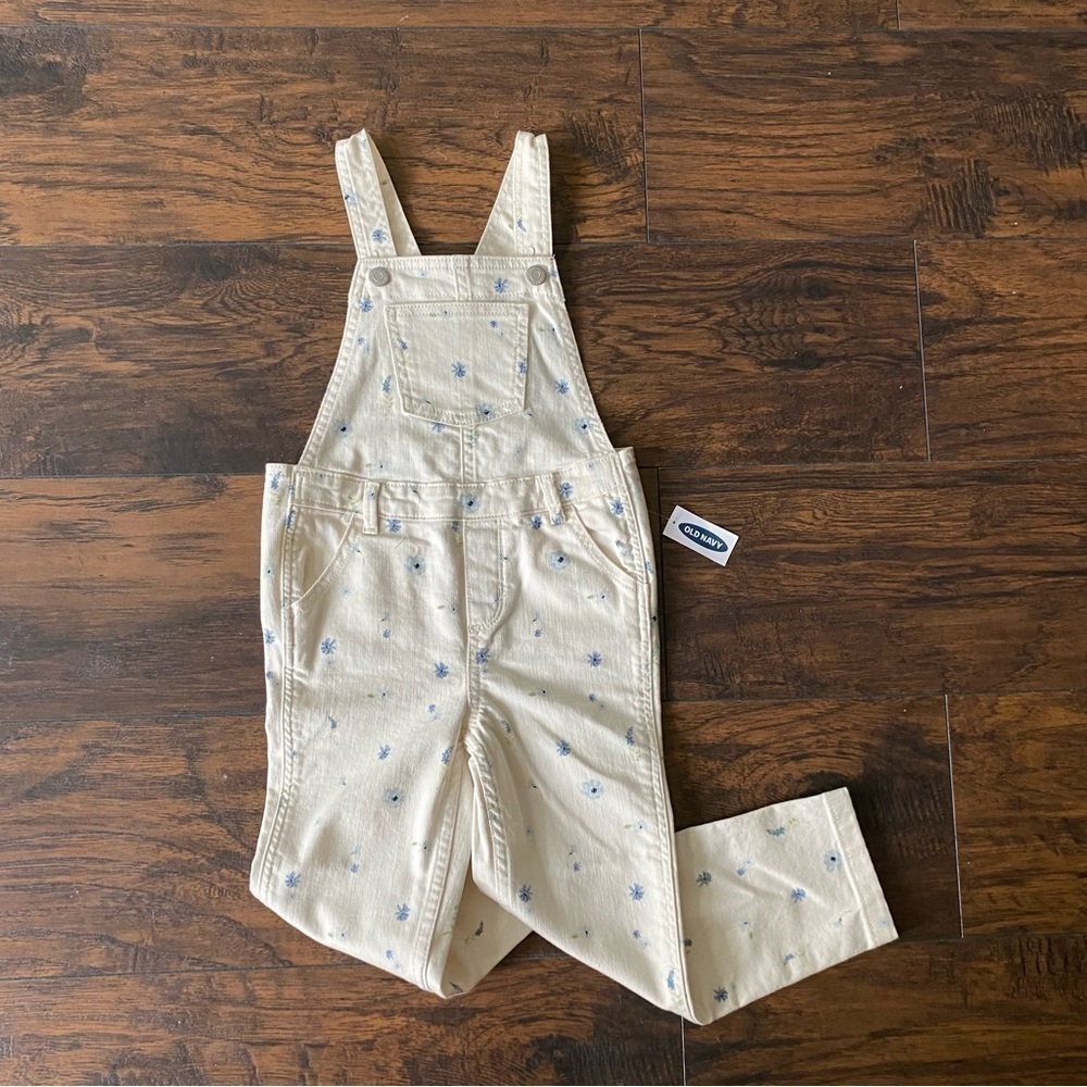 Old Navy Kids Overalls, White with Blue Flowers, Size 5T